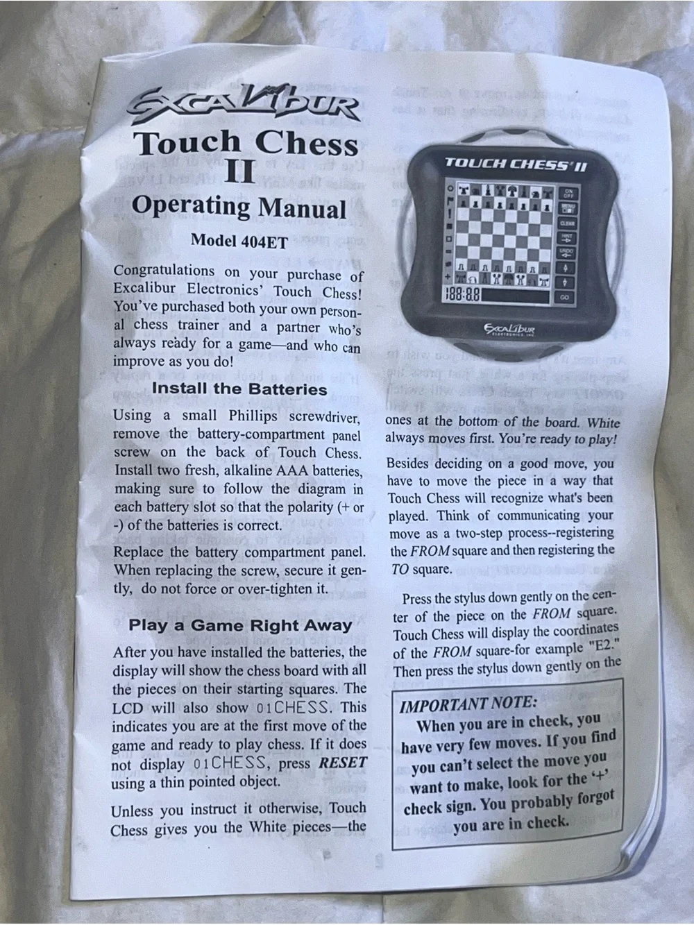 Vintage Excalibur Touch Chess 2 II Touch Screen Handheld Electronic Game Stylus